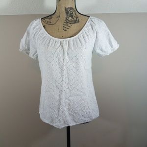Lucky Brand White Eyelet S/S Top Sz S